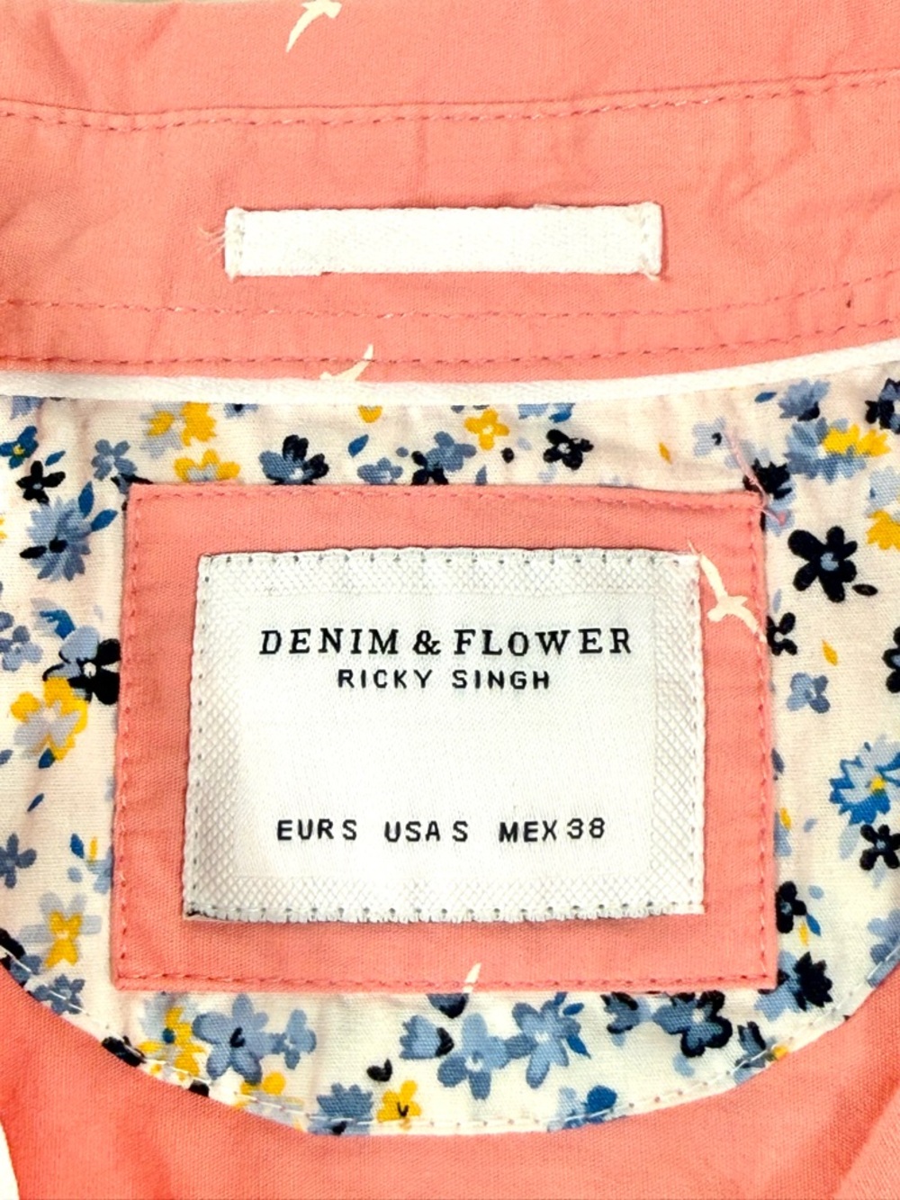 Denim & Flower Ricky Singh Pink Bird Slim Fit Short Sleeve Button Down Shirt S - Picture 7 of 12